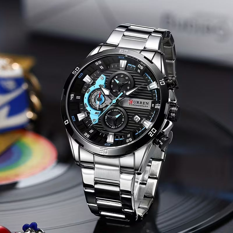 🔥 CURREN Men’s Luxury Chronograph Watch – Stainless Steel Body - All Dials Working